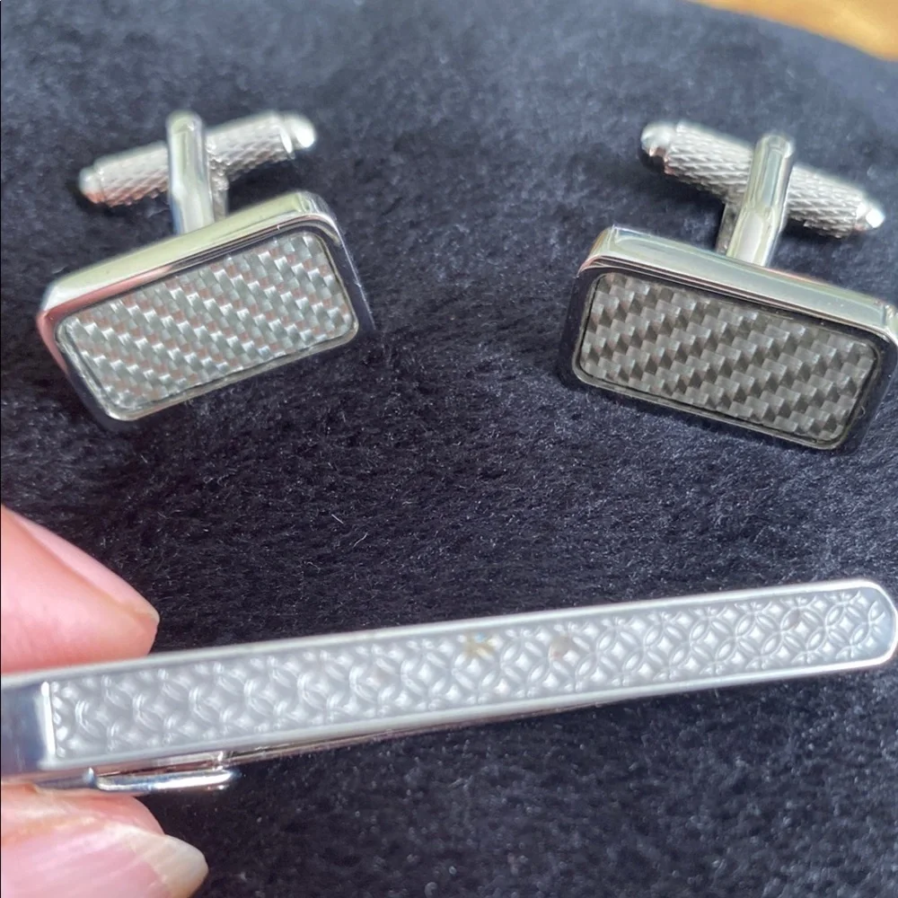 Perry Ellis Silver Cuff Links with Intricate Design